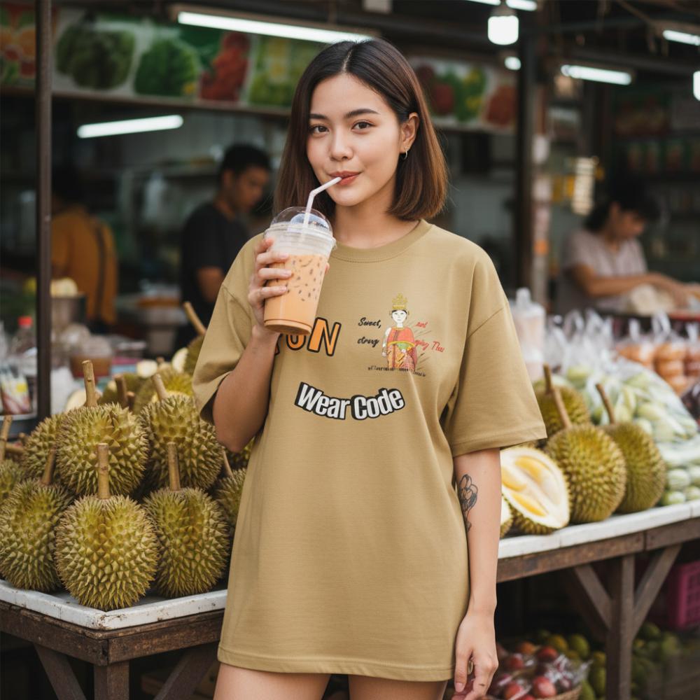Fun Softstyle Oversized T-Shirt - Playful Thai Woman Graphic Tee | FunWearCode