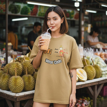 Fun Softstyle Oversized T-Shirt - Playful Thai Woman Graphic Tee | FunWearCode