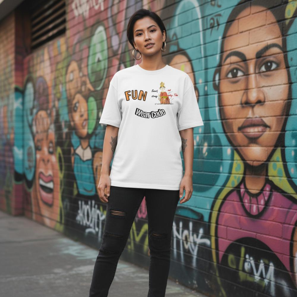 Fun Softstyle Oversized T-Shirt - Playful Thai Woman Graphic Tee | FunWearCode