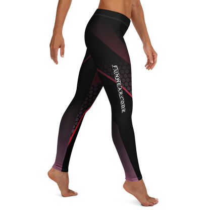 Black and red leggings with a brand logo "Funwearcode" on a white background