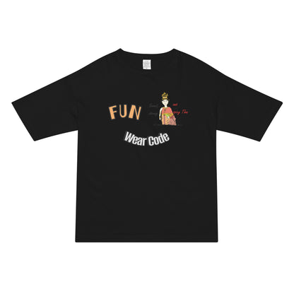 Black t-shirt with 'FUN Wear Code' text and a playful Thai woman graphic on a white background
