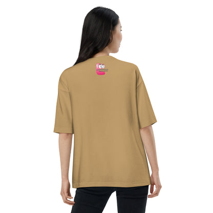 Person wearing a beige t-shirt with a logo "Fun Wear Code" on the back against a white background