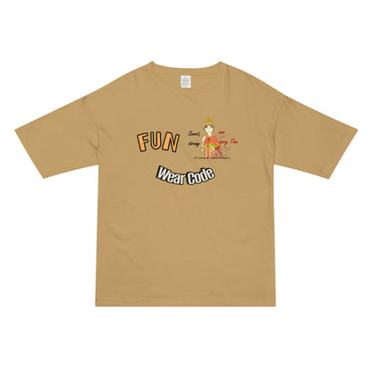 Beige t-shirt with 'FUN Wear Code' text and a playful Thai woman graphic on a white background
